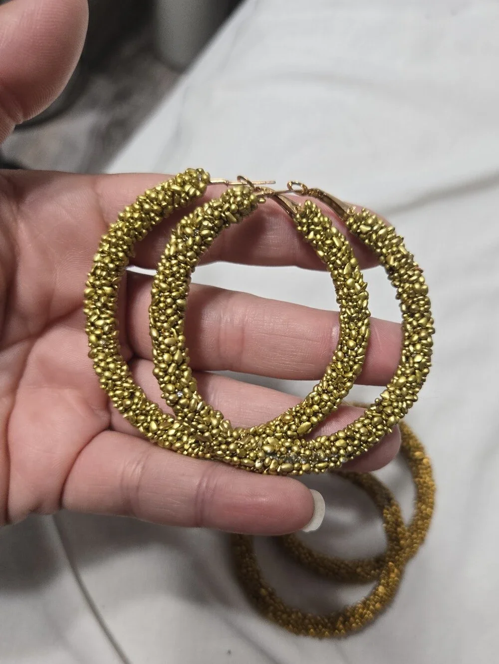 Set Of 4 Large Hoop Beaded Earrings Silver, Gold, Multicolor, Bronze